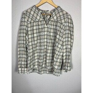 Ann Taylor Loft Plaid‎ Blouse Top Large L Tie Neck Boho